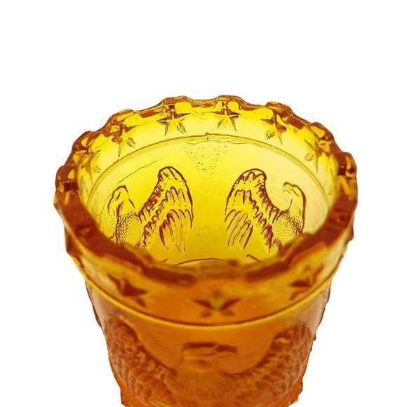 Vintage Amber Glass Kanawha Glass Eagle & Stars Toothpick Holder GLOWS IN UV - Picture 3 of 4